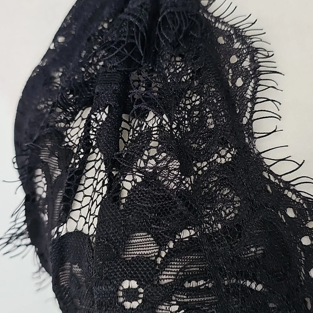 Sheer Black Lace Mini‎ Deep Vneck Nightgown w Crystal Embellishments Whimsigoth